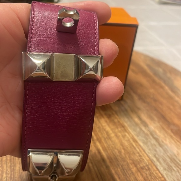 Hermes Purple CDC Bracelet Collier De Chien Swift Leather Palladium Hardware S - Picture 6 of 11